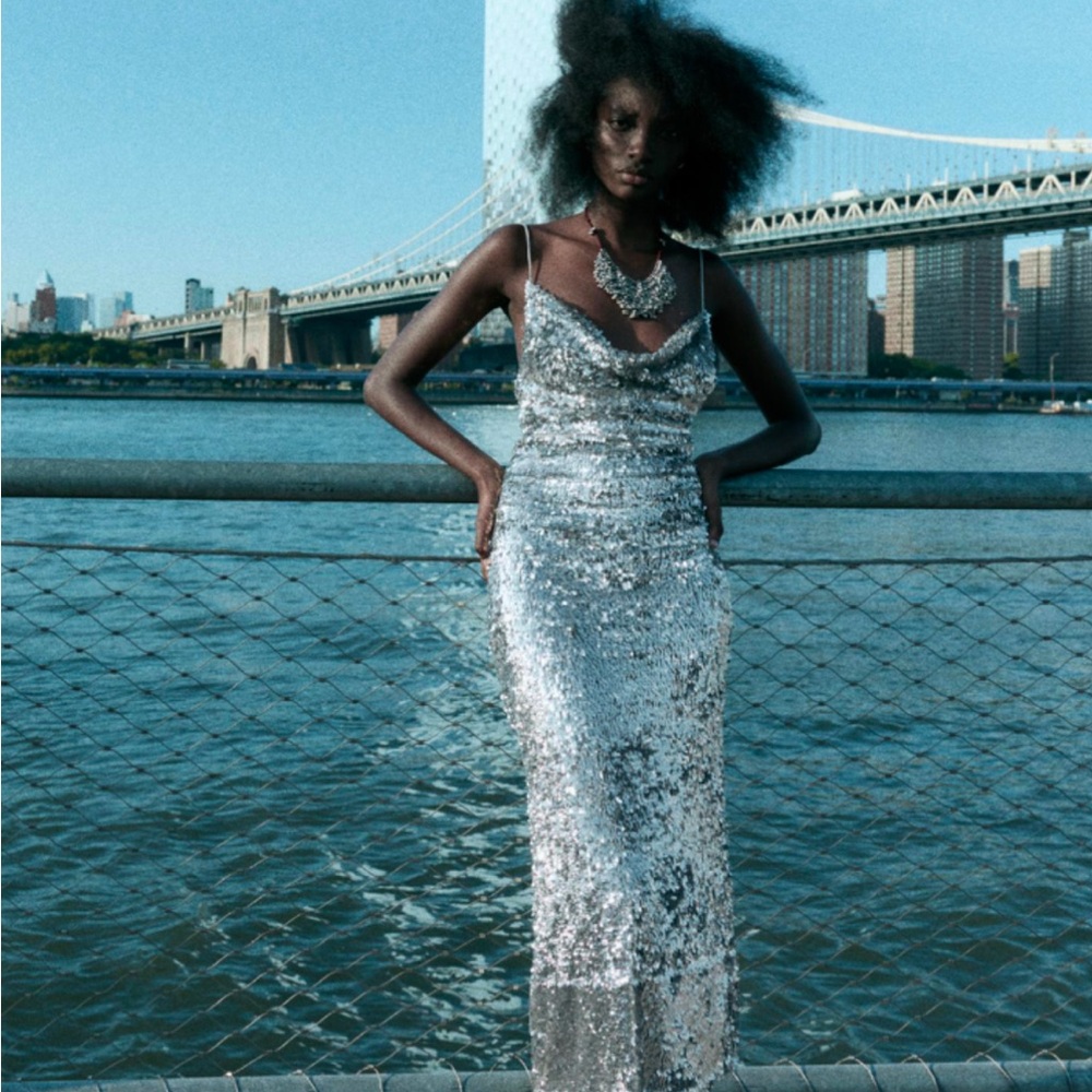 Silver Sequin Evening Dress
